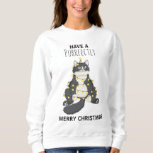 Chat Drôle Enveloppé de Lumières de Noël Humour d'