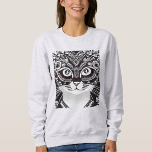 Sweatshirt Chat en noir et blanc Mardi Gras Masque à manches