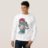 Sweatshirt Chat en patinage sur glace avec patins sur glace (Devant entier)