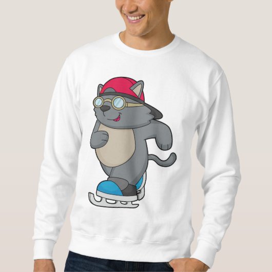 Sweatshirt Chat en patinage sur glace avec patins sur glace (Devant)