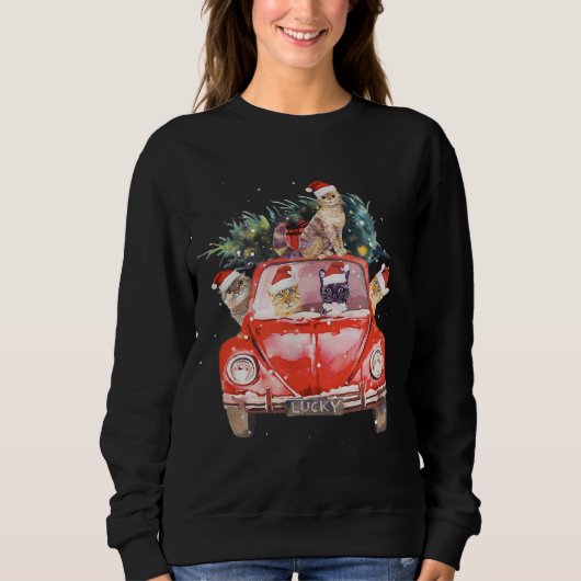 Sweatshirt Chat équitation Camion Rouge Arbre de Noël Chat Sa (Devant)