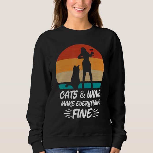 Sweatshirt Chat Et Vin Design Chat Lady Vin (Devant)
