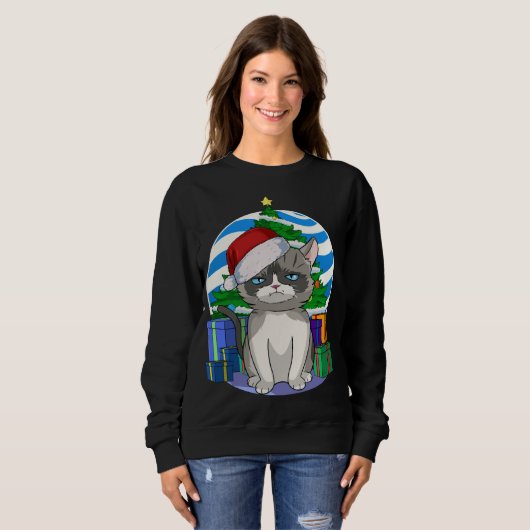 Sweatshirt Chat Exotique Shorthair Santa Hat Arbre de Noël Dé (Devant entier)