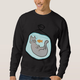 Sweatshirt Chat Gris Avec Poisson
