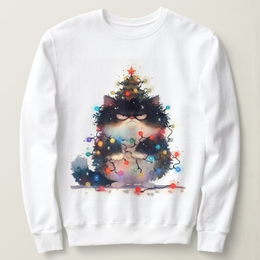Sweatshirt Chat Grumpy dans les lumières de Noël Drôle Chat (Design devant)