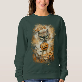 Sweatshirt Chat Halloween Cranky Avec Citrouille