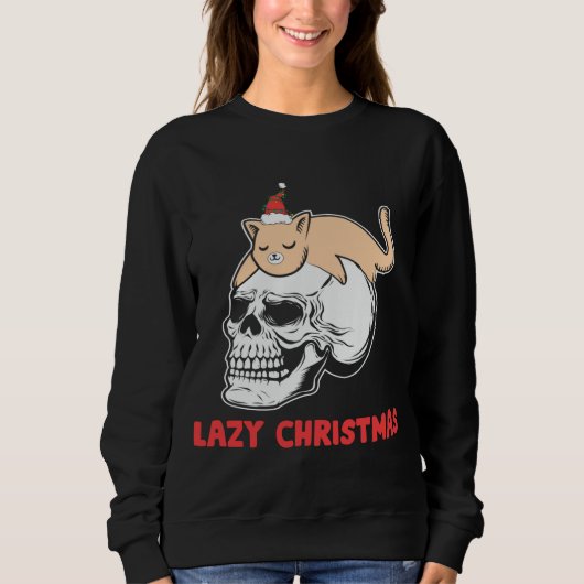 Sweatshirt Chat Kitten Sleeping Noël Xmas Lazy Crâne (Devant)