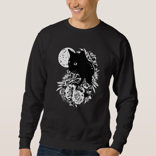 Sweatshirt Chat Lune Fleurs de nuit Chats noirs 1 (Devant)