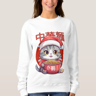 Sweatshirt chat mangeant des nouilles de ramen