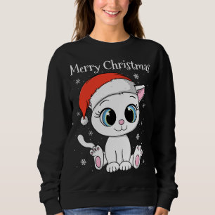 Sweatshirt Chat mignon avec chapeau de Noël Joyeux Noël