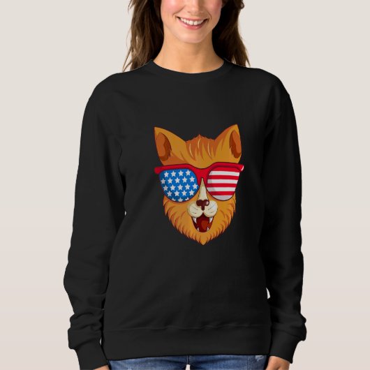 Sweatshirt Chat Mignon Avec Lunettes de Drapeau Américain (Devant)