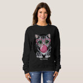 Sweatshirt Chat Mignon Kitty Mangeant de la Gomme et Faisant  (Devant entier)