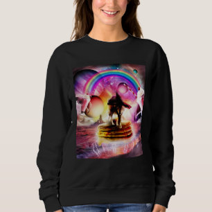 Sweatshirt Chat montant un loup avec des crêpes et un milksha
