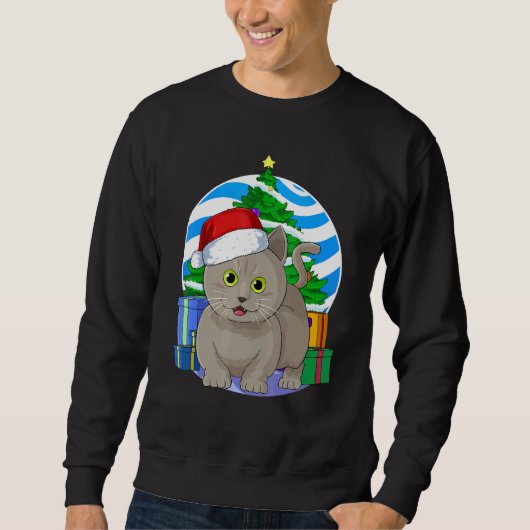 Sweatshirt Chat Munchkin Père Noël Décor Arbre de Noël (Devant)