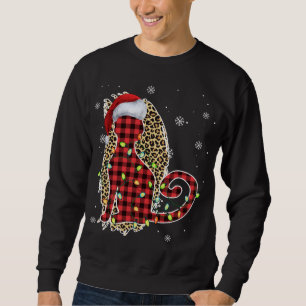 Sweatshirt Chat Noël Leopard Buffalo Plaid Red Santa Chapeau