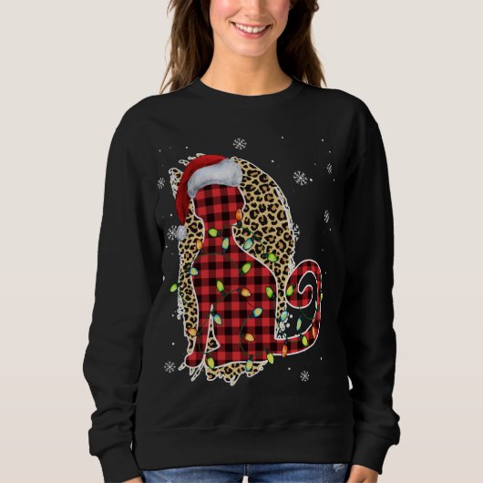 Sweatshirt Chat Noël Leopard Buffalo Plaid Red Santa Chapeau (Devant)