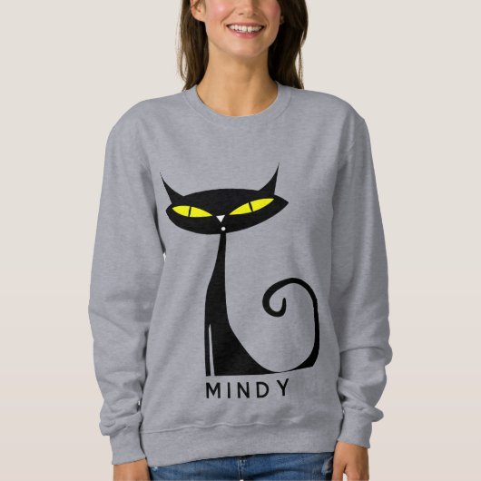 Sweatshirt Chat noir atomique moderne du milieu du siècle (Devant)