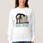 Sweatshirt Chat noir blanc dormant sur la bibliothèque (Devant)