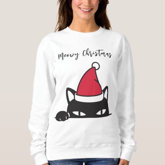 Sweatshirt Chat noir de Noël amusant (Devant)