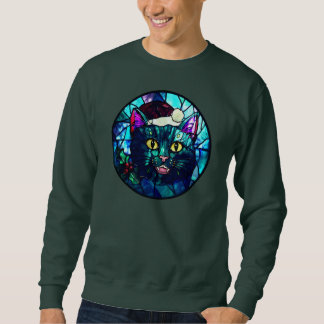 Sweatshirt Chat noir de Noël en vitrail qui miaule