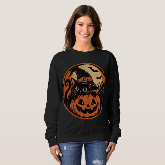 Sweatshirt Chat noir Halloween (Devant entier)