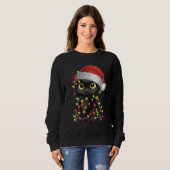 Sweatshirt Chat noir lumières d'arbre de Noël chaton drôle Pè (Devant entier)