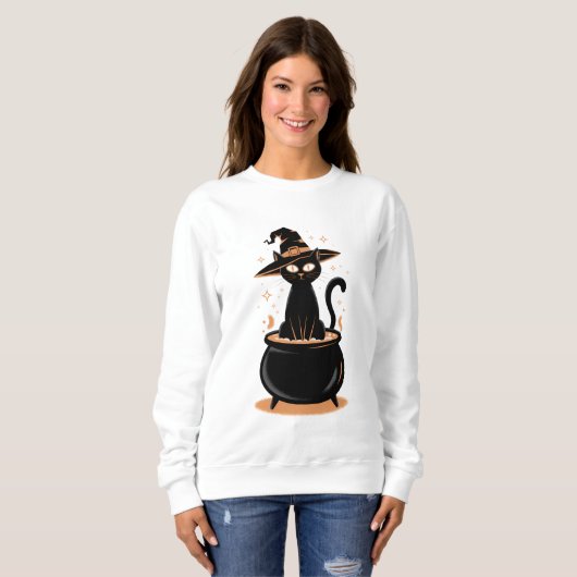 Sweatshirt Chat noir mâché à Cauldron - Halloween Magic (Devant entier)