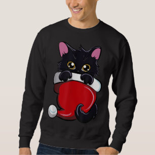 Sweatshirt Chat Noir Mignonne Santa Chapeau Souhaitant Une Me
