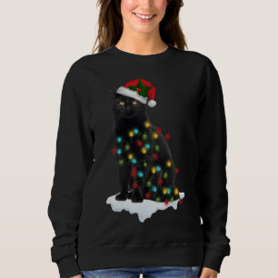 Sweatshirt Chat noir Père Noël amusant dans les lumières de N