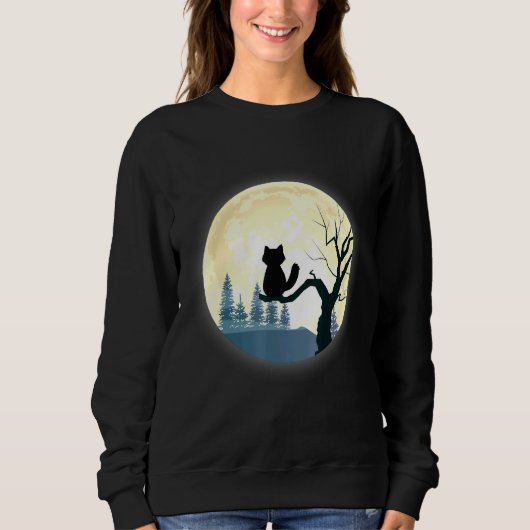 Sweatshirt Chat Noir Romantique Sur Une Nuit De Pleine lune D (Devant)