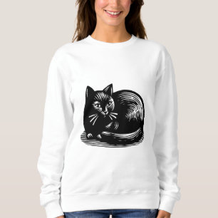 Sweatshirt Chat noir style gravure sur bois