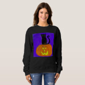 Sweatshirt Chat noir sur l'art d'Halloween Abstrait Citrouill (Devant entier)