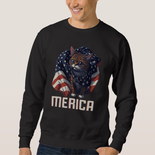 Sweatshirt Chat patriotique américain 4 juillet Drapeau améri (Devant)