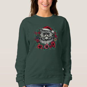 Sweatshirt Chat persan de Noël, Père Noël Floral Kitty persan