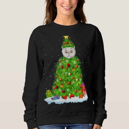 Sweatshirt Chat Persan Noël Éclairage Arbre Drôle Chat Persan (Devant)