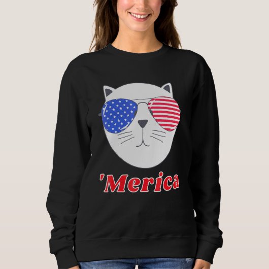 Sweatshirt Chat Portant des lunettes de soleil Merica 4 juill (Devant)