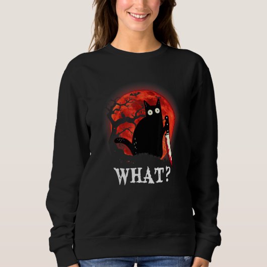 Sweatshirt Chat Quel Chat Noir Meurtrier Avec Couteau (Devant)