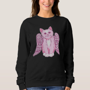 Sweatshirt Chat Rose Avec Ange Ailes Kitten Oeuvre Pour Femme