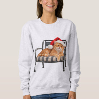 Sweatshirt Chat roux de Noël amusant avec un chapeau de Père