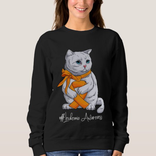 Sweatshirt Chat Ruban Orange Mois de Sensibilisation à la Leu (Devant)