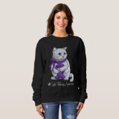 Sweatshirt Chat Ruban Violet Mois de Sensibilisation à la Fib (Devant entier)