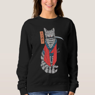 Sweatshirt Chat Samurai Katana Épée Et Kanji Japonais