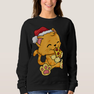 Sweatshirt Chat Santa Claus Casquette Manger Pizza Funny Noël
