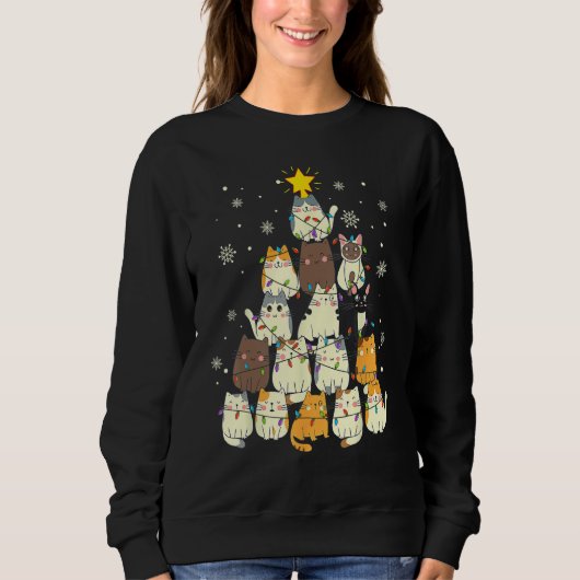 Sweatshirt Chat Sapin de Noël Chat Arbre de Noël (Devant)