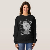 Sweatshirt Chat sorcier drôle sur des livres (Devant entier)