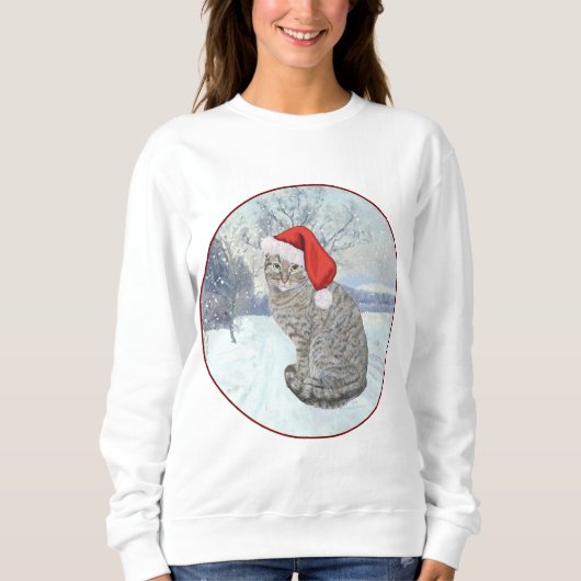 Sweatshirt Chat tigré de Noël enneigé (Devant)