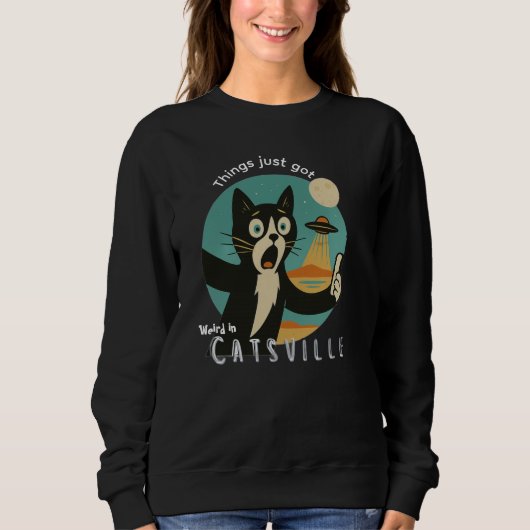 Sweatshirt Chat UFO Alien Paranormal selfie drôle (Devant)