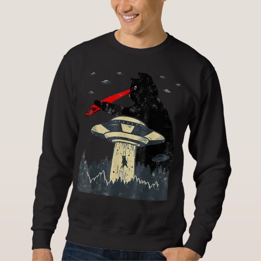 Sweatshirt Chat Ufo Chat Noir Chat Tee Chat Graphique Chat La (Devant)