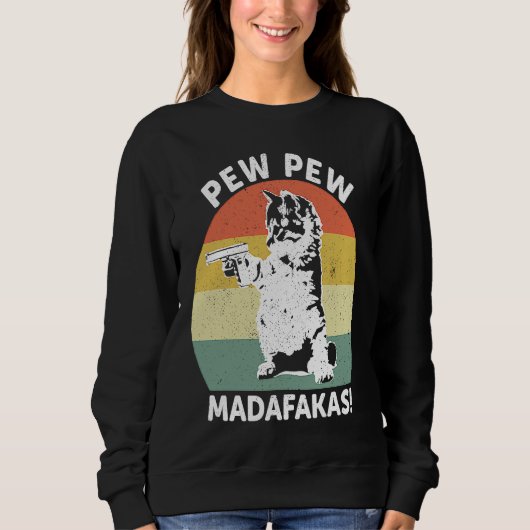 Sweatshirt Chat Vintage PewPewPew Madafakas Chat Fou Pew (Devant)