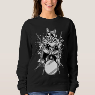 Sweatshirt Chaton Kitty Cat Drummer Portant Des Lunettes De S